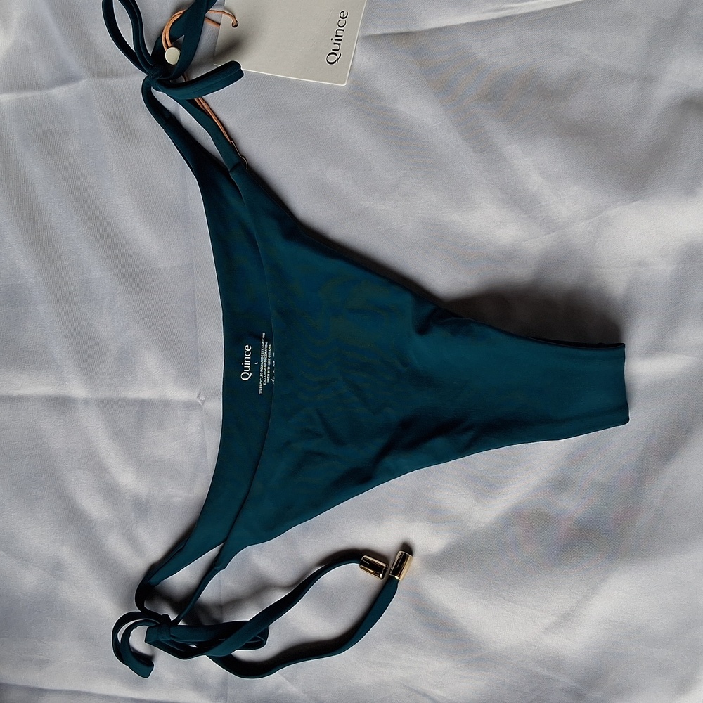 Quince Italian Adjustable Side-Tie Bikini Bottom In Teal L